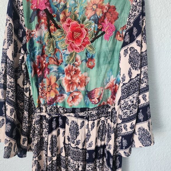 Aratta Silent Journey Chic Blue and Cream Floral High Low Bohemian Dress - Picture 10 of 16